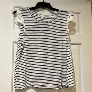 Joie striped linen tee with white trim at shoulders